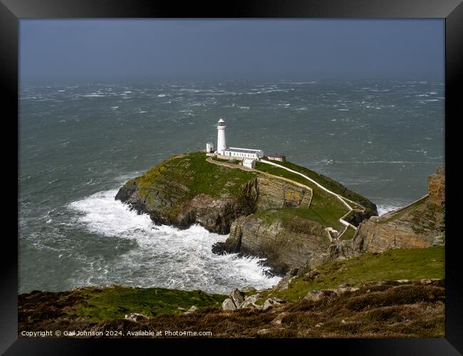 Rough seas at south stack  Anglesey, North Wales  Framed Print by Gail Johnson