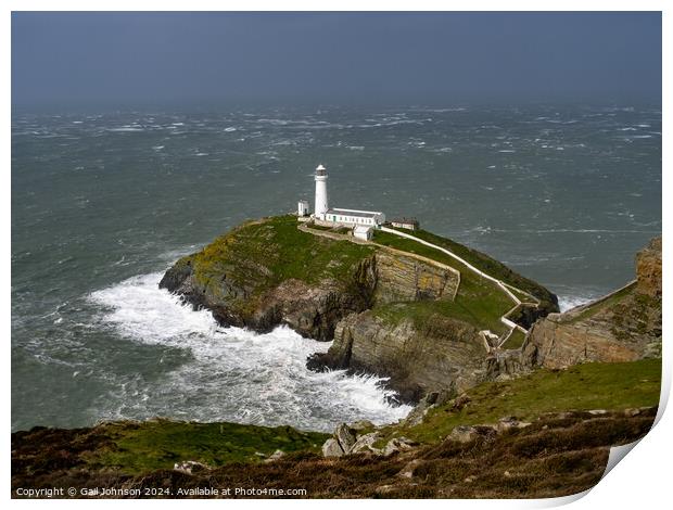Rough seas at south stack  Anglesey, North Wales  Print by Gail Johnson