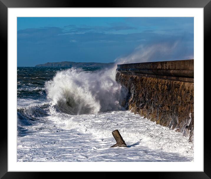 crashing wvaes at Holyhead Breakwater Anglesey  Framed Mounted Print by Gail Johnson