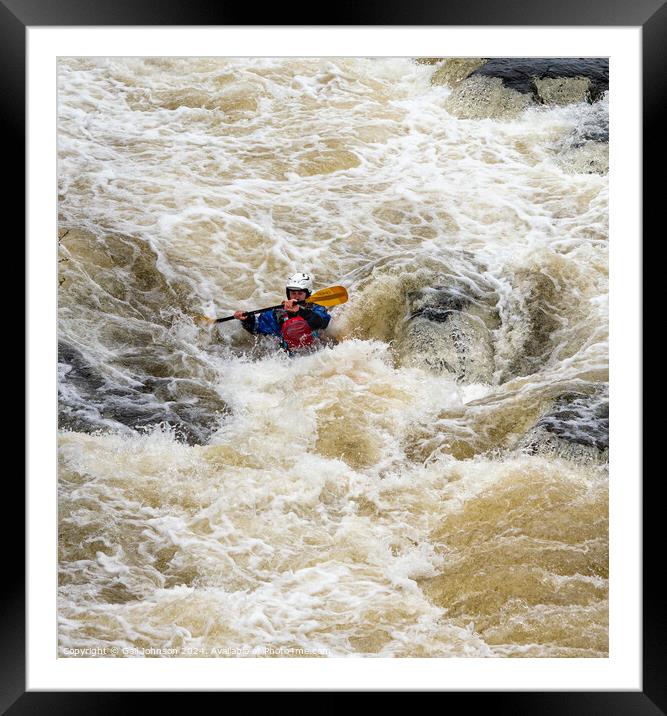 Canoeists going down the wier at Llangollen Framed Mounted Print by Gail Johnson