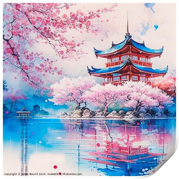 Of Temple Reflections Print by Julian Bound