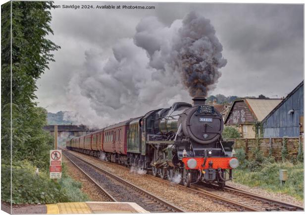 Black 5 steam train powers through Oldfield Park railway station  Canvas Print by Duncan Savidge