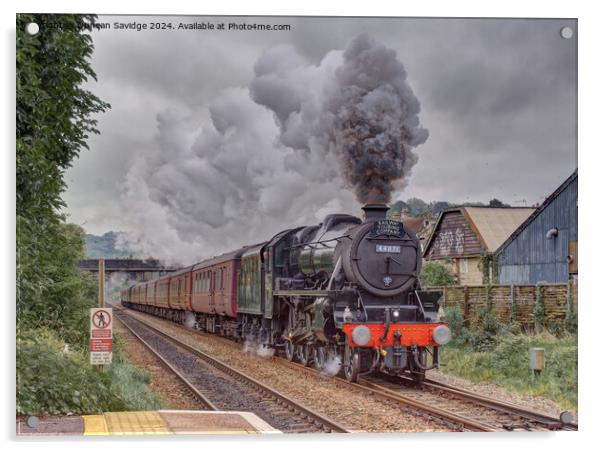 Black 5 steam train powers through Oldfield Park railway station  Acrylic by Duncan Savidge