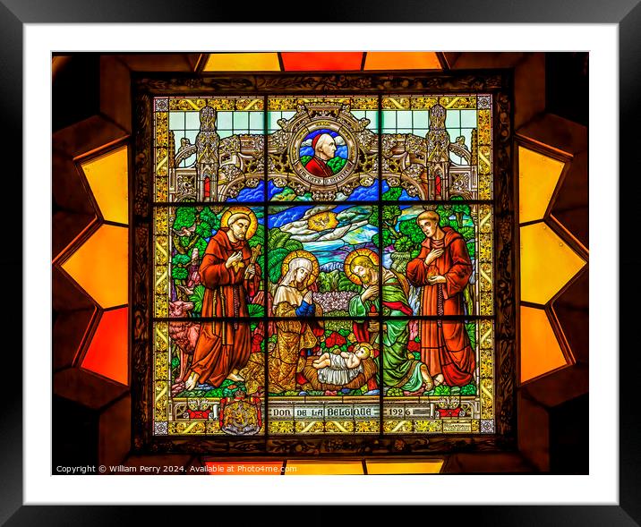 Nativity Stained Glass Saint Catherine Church Bethlehem Framed Mounted Print by William Perry