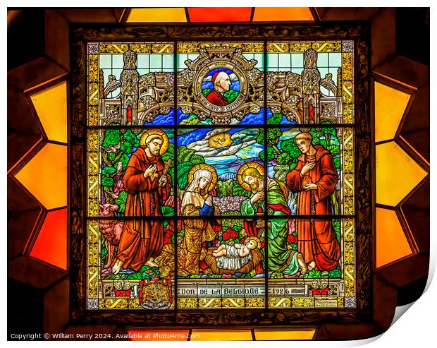 Nativity Stained Glass Saint Catherine Church Bethlehem Print by William Perry