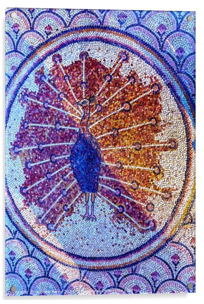 Octagon Pheasant Mosaic Peter's House Capernaum Israel  Acrylic by William Perry