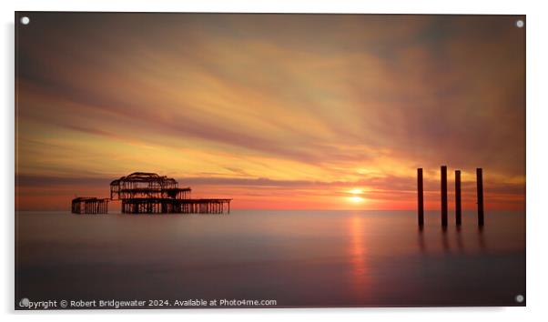 Sunset at Brighton West Pier Acrylic by Robert Bridgewater