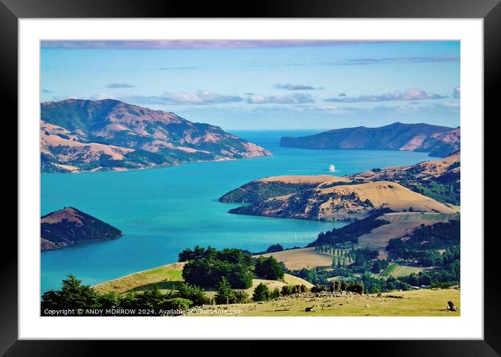 Akaroa Hardour Christchurch South Island New Zealand Framed Mounted Print by ANDY MORROW