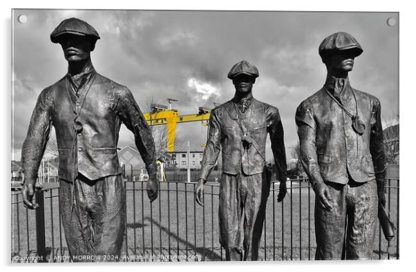 Belfast Shipyard Men Yellow Cranes Acrylic by ANDY MORROW