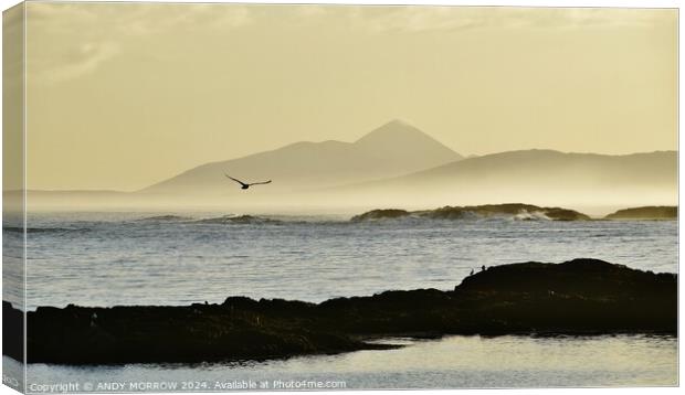 Croagh Patrick Holy Mountain from Inishbofin Island Canvas Print by ANDY MORROW