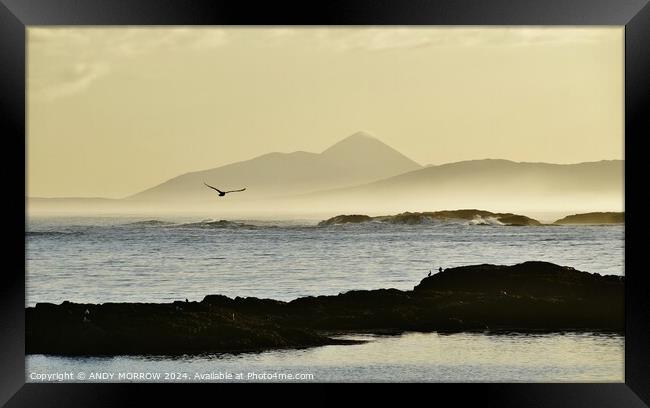 Croagh Patrick Holy Mountain from Inishbofin Island Framed Print by ANDY MORROW