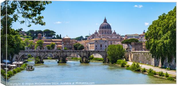 St. Peter's Basilica and River Tiber in Rome Italy Canvas Print by Angus McComiskey