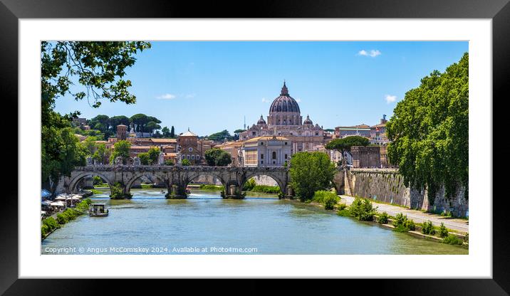 St. Peter's Basilica and River Tiber in Rome Italy Framed Mounted Print by Angus McComiskey