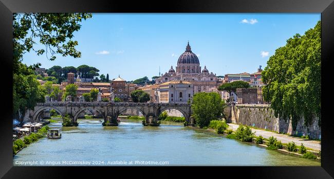 St. Peter's Basilica and River Tiber in Rome Italy Framed Print by Angus McComiskey