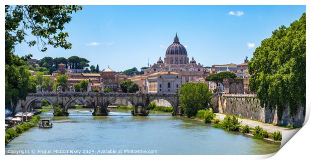 St. Peter's Basilica and River Tiber in Rome Italy Print by Angus McComiskey