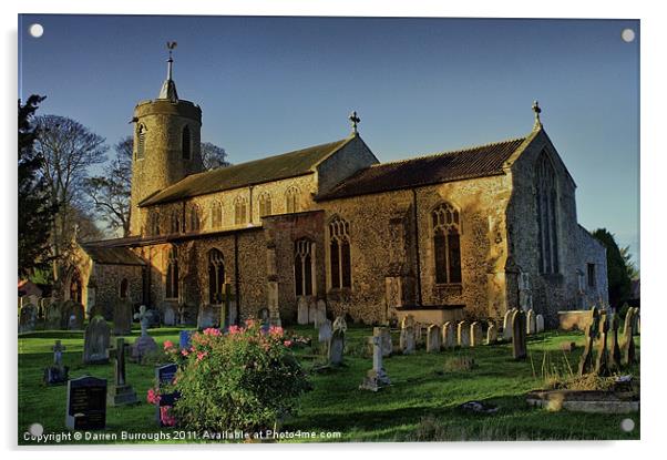 St Mary Long Stratton Late Light Acrylic by Darren Burroughs
