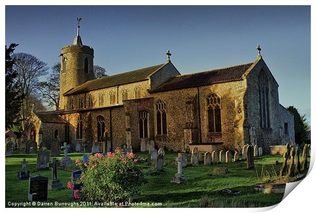 St Mary Long Stratton Late Light Print by Darren Burroughs