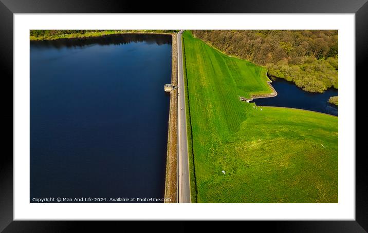Aerial Contrast of River and Green Field in North Yorkshire Framed Mounted Print by Man And Life