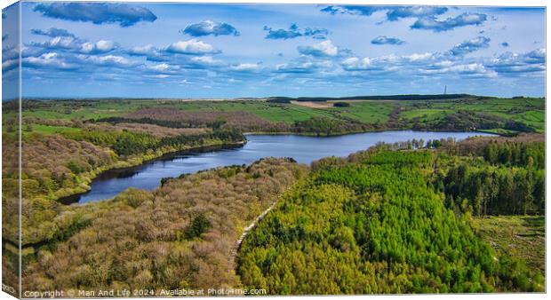 Aerial View of Lake and Forests in North Yorkshire Canvas Print by Man And Life