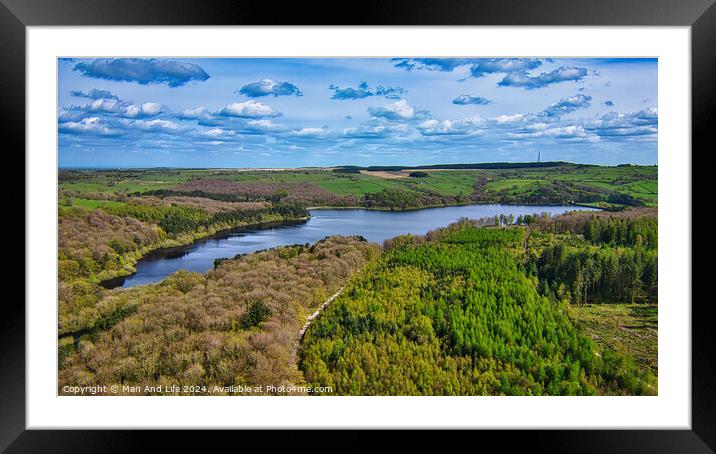 Aerial View of Lake and Forests in North Yorkshire Framed Mounted Print by Man And Life