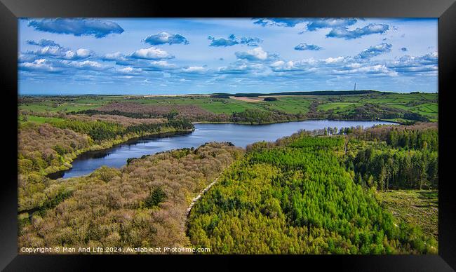 Aerial View of Lake and Forests in North Yorkshire Framed Print by Man And Life