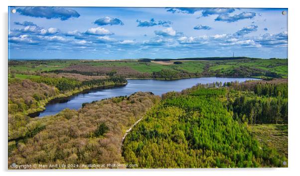 Aerial View of Lake and Forests in North Yorkshire Acrylic by Man And Life