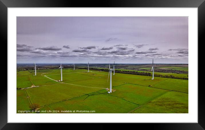 Wind Turbines in Green Fields in North Yorkshire Framed Mounted Print by Man And Life