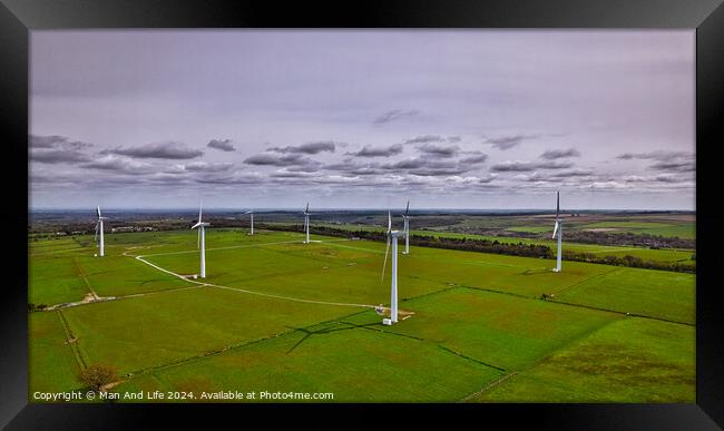 Wind Turbines in Green Fields in North Yorkshire Framed Print by Man And Life