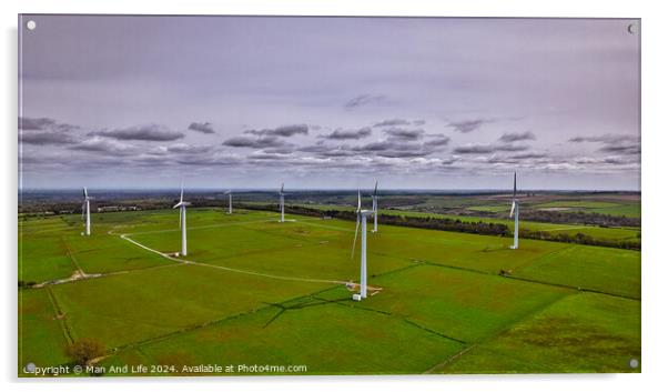 Wind Turbines in Green Fields in North Yorkshire Acrylic by Man And Life