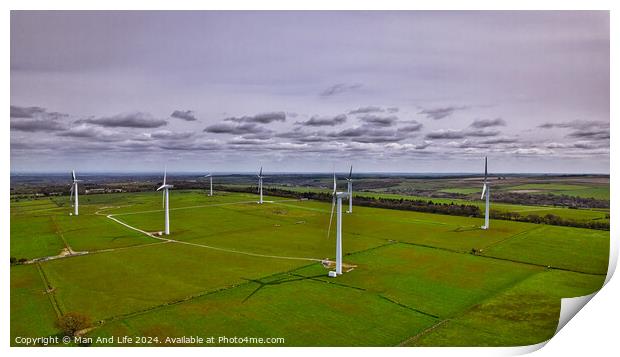 Wind Turbines in Green Fields in North Yorkshire Print by Man And Life