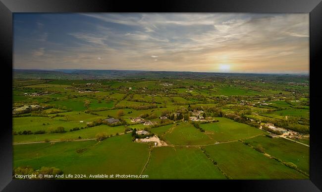 Sunset Over Countryside Aerial View in North Yorkshire Framed Print by Man And Life