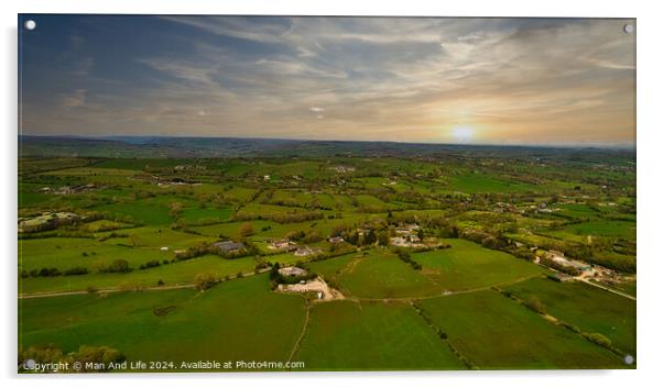 Sunset Over Countryside Aerial View in North Yorkshire Acrylic by Man And Life