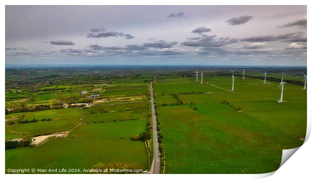 Green Energy Landscape in North Yorkshire on A59 Print by Man And Life
