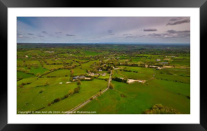 Verdant Rural Landscape from Above in North Yorkshire Framed Mounted Print by Man And Life