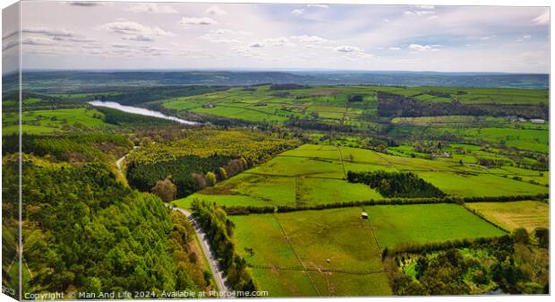 Verdant Landscape with River from Above in North Yorkshire Canvas Print by Man And Life