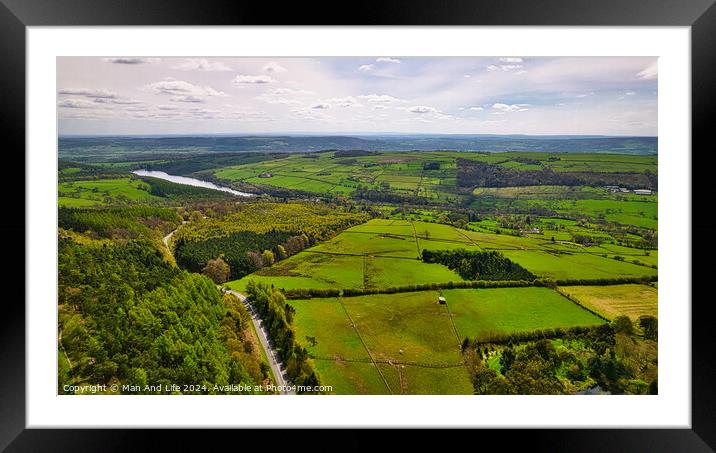 Verdant Landscape with River from Above in North Yorkshire Framed Mounted Print by Man And Life