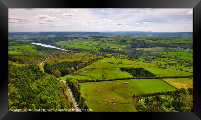 Verdant Landscape with River from Above in North Yorkshire Framed Print by Man And Life