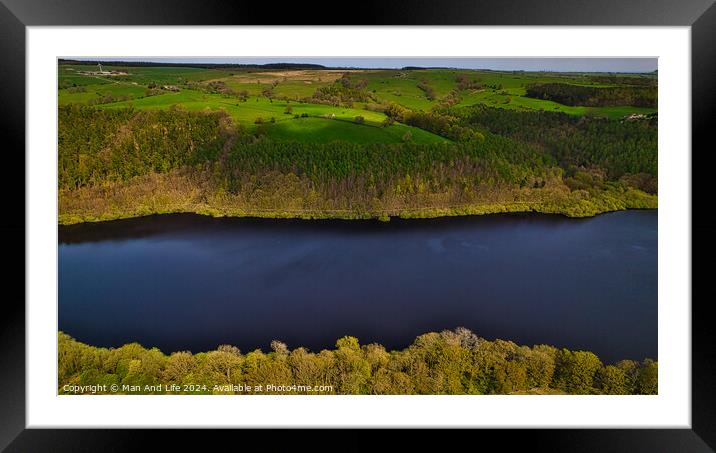 Serene Lake and Lush Forests Aerial View in North Yorkshire Framed Mounted Print by Man And Life