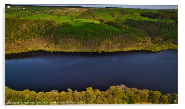 Serene Lake and Lush Forests Aerial View in North Yorkshire Acrylic by Man And Life
