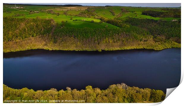 Serene Lake and Lush Forests Aerial View in North Yorkshire Print by Man And Life