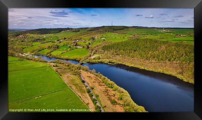 Verdant River Valley Aerial View in North Yorkshire Framed Print by Man And Life