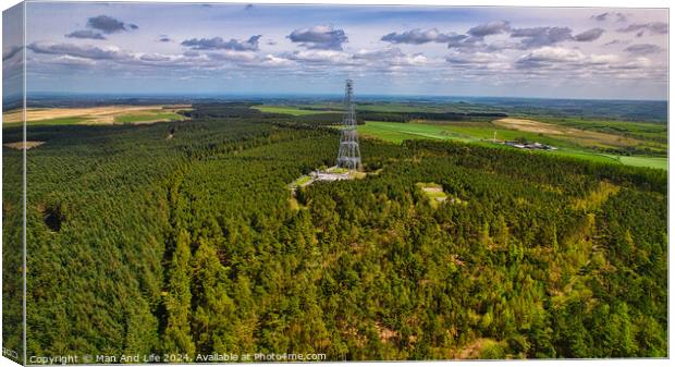 Metal Tower Amidst Forest Aerial View in North Yorkshire Canvas Print by Man And Life