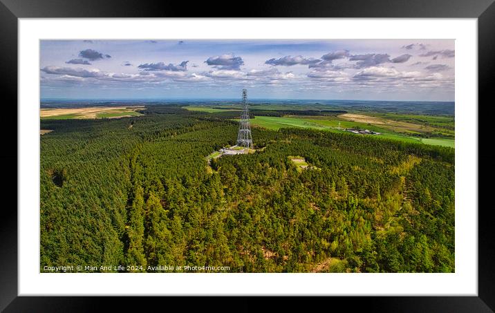 Metal Tower Amidst Forest Aerial View in North Yorkshire Framed Mounted Print by Man And Life