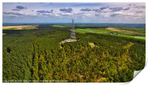 Metal Tower Amidst Forest Aerial View in North Yorkshire Print by Man And Life