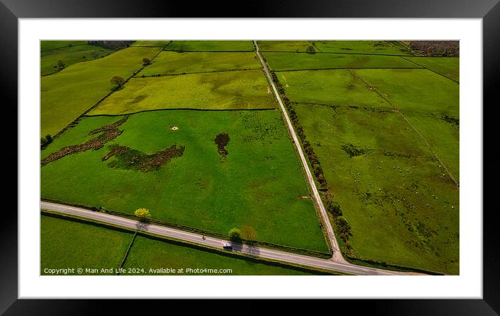 Green Rural Tapestry from Above in North Yorkshire Framed Mounted Print by Man And Life