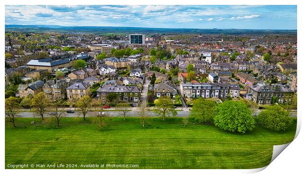 Aerial Townscape with Green Fields in Harrogate, North Yorkshire Print by Man And Life