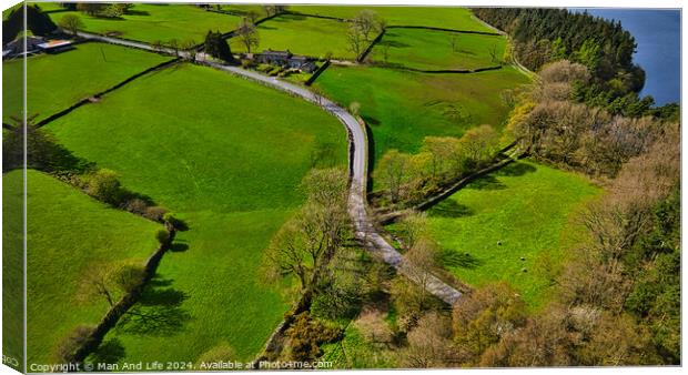Aerial View of Green Landscape and Winding Road in North Yorkshire Canvas Print by Man And Life
