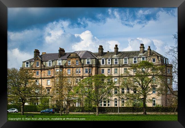 Historic Stone Apartments Under Cloudy Sky in Harrogate ,North Yorkshire Framed Print by Man And Life