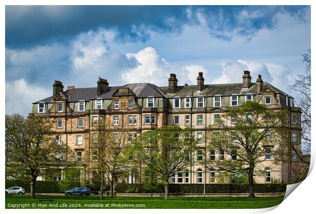 Historic Stone Apartments Under Cloudy Sky in Harrogate ,North Yorkshire Print by Man And Life