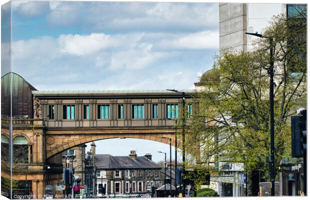 Urban Blend: Train Over Pedestrian Bridge in Harrogate, North Yorkshire Canvas Print by Man And Life